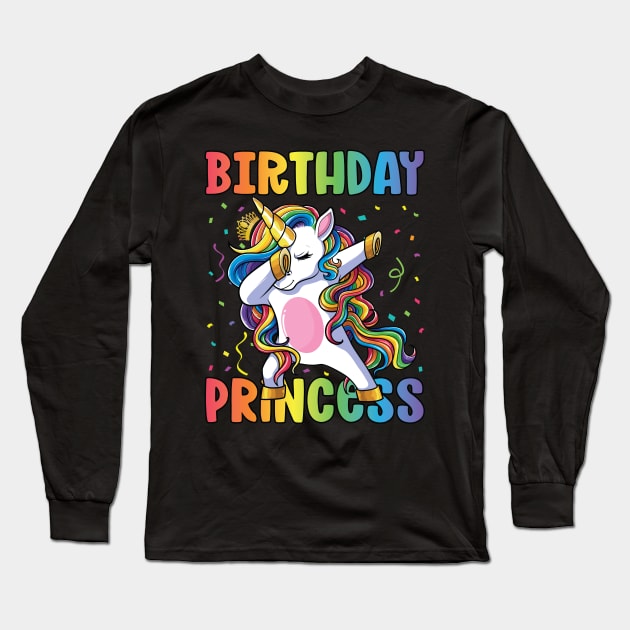 Birthday Princess Shirt Dabbing Unicorn Girl Long Sleeve T-Shirt by Pennelli Studio
